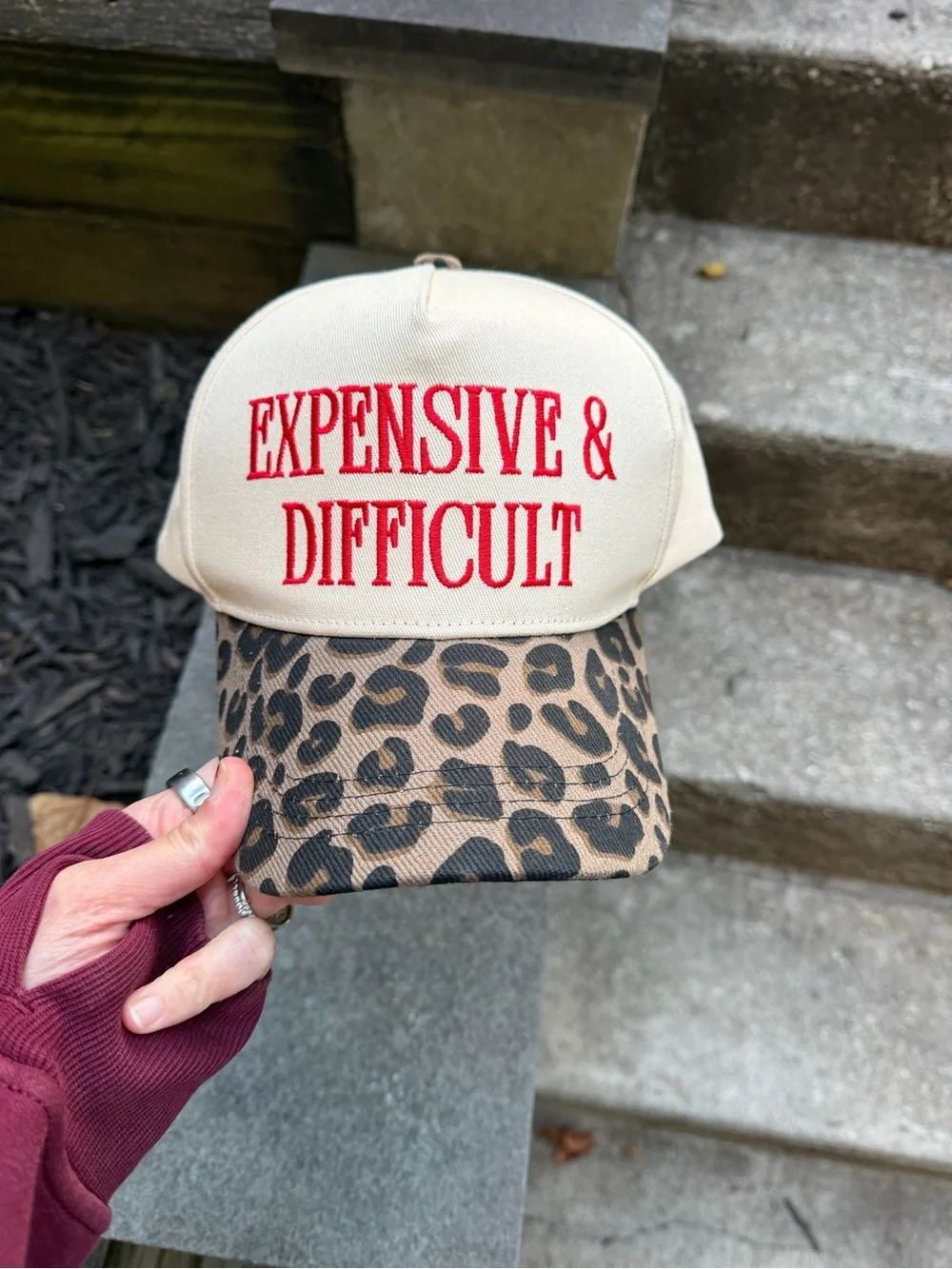 Cute leopard print “Expensive & Dofficult” hat EUC - Picture 2 of 6